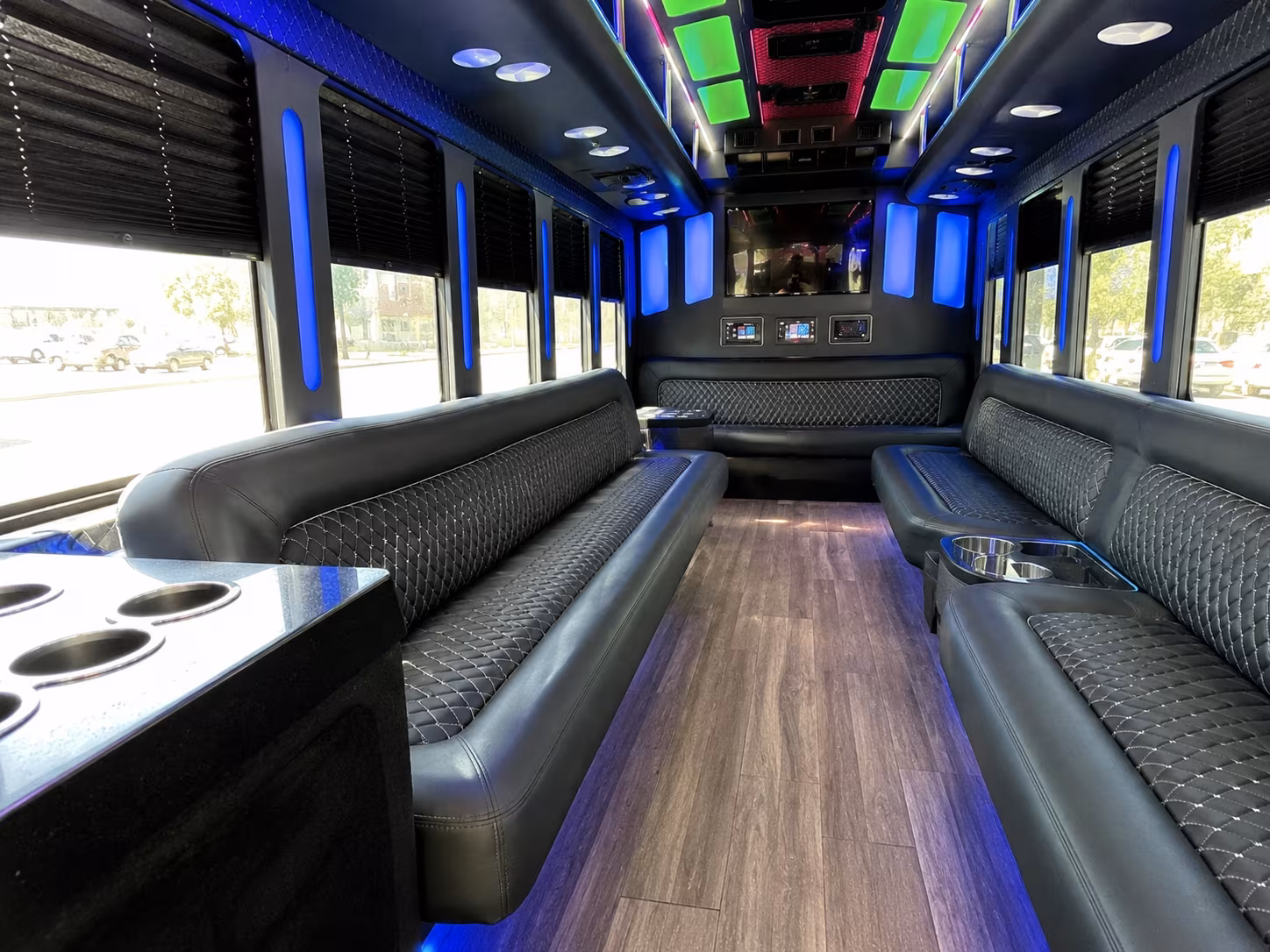 cerritos 15 passenger party bus inside