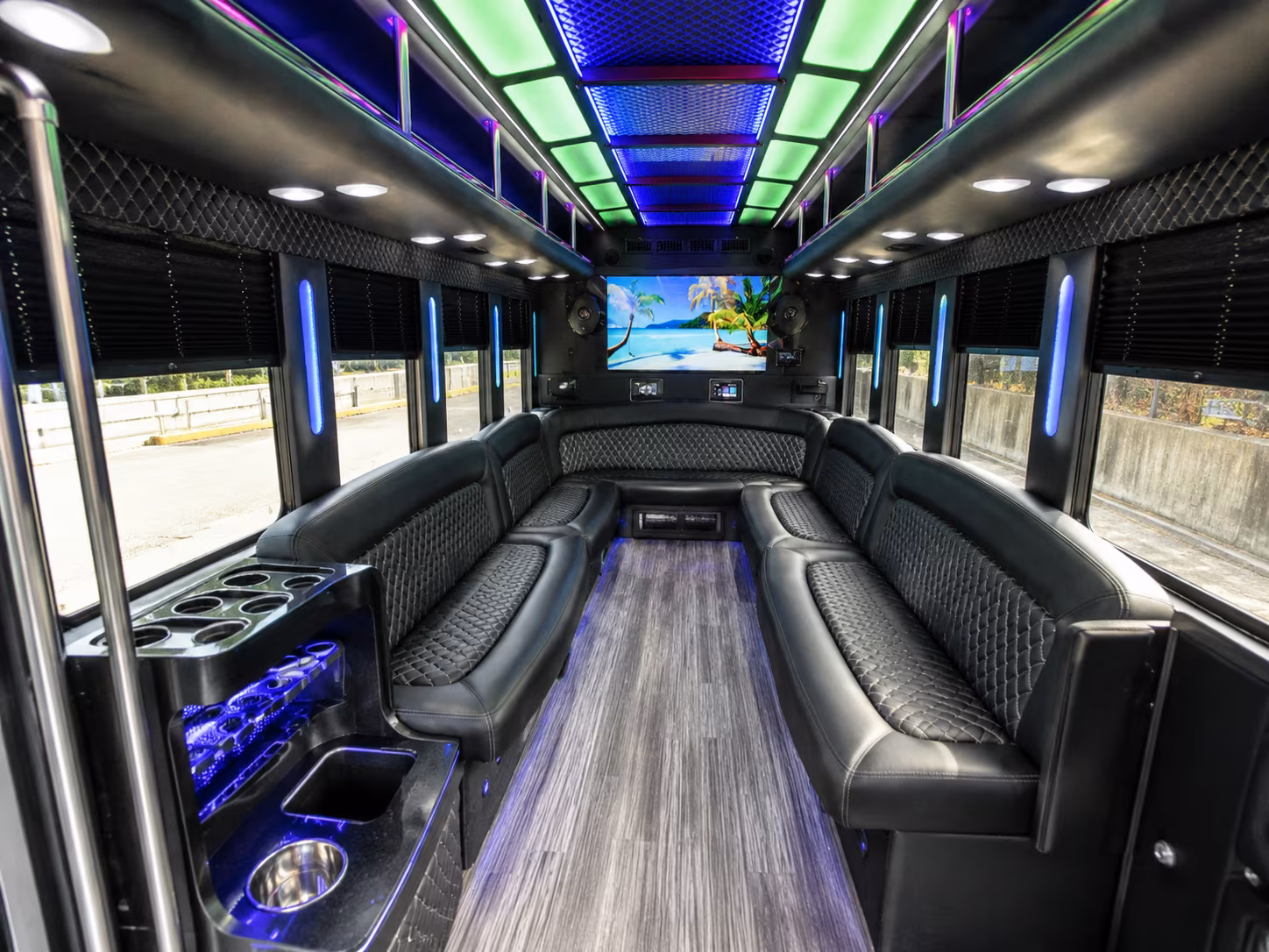 cerritos 18 passenger party bus inside